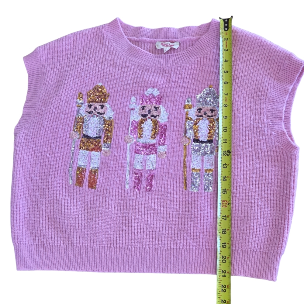 Peach Love California Sequin Nutcracker Sweater Vest Pink Sparkly Holiday Bling - Picture 10 of 16